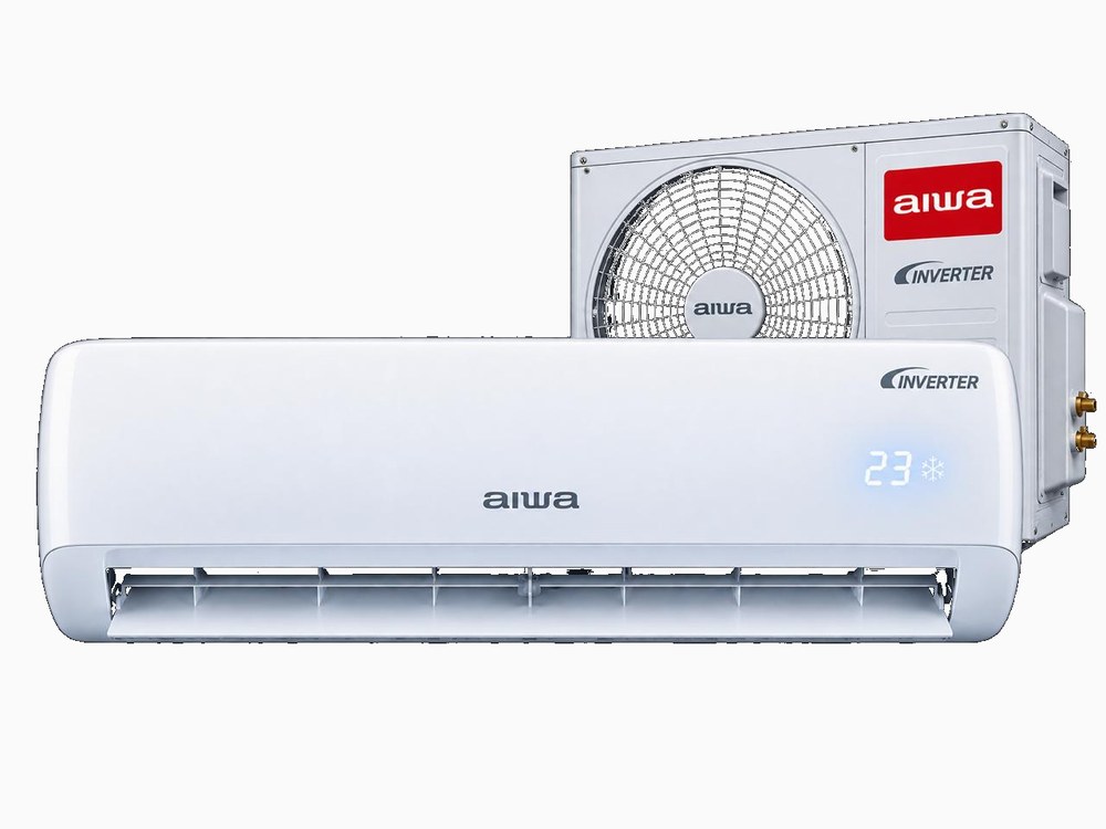 Ar condicionado Aiwa Inverter instalado, com unidade externa ao fundo