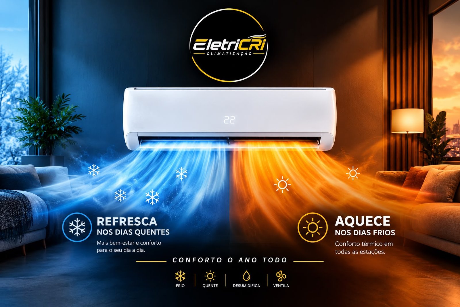 EletriCRI Climatização — conforto o ano todo, refresca nos dias quentes e aquece nos dias frios.